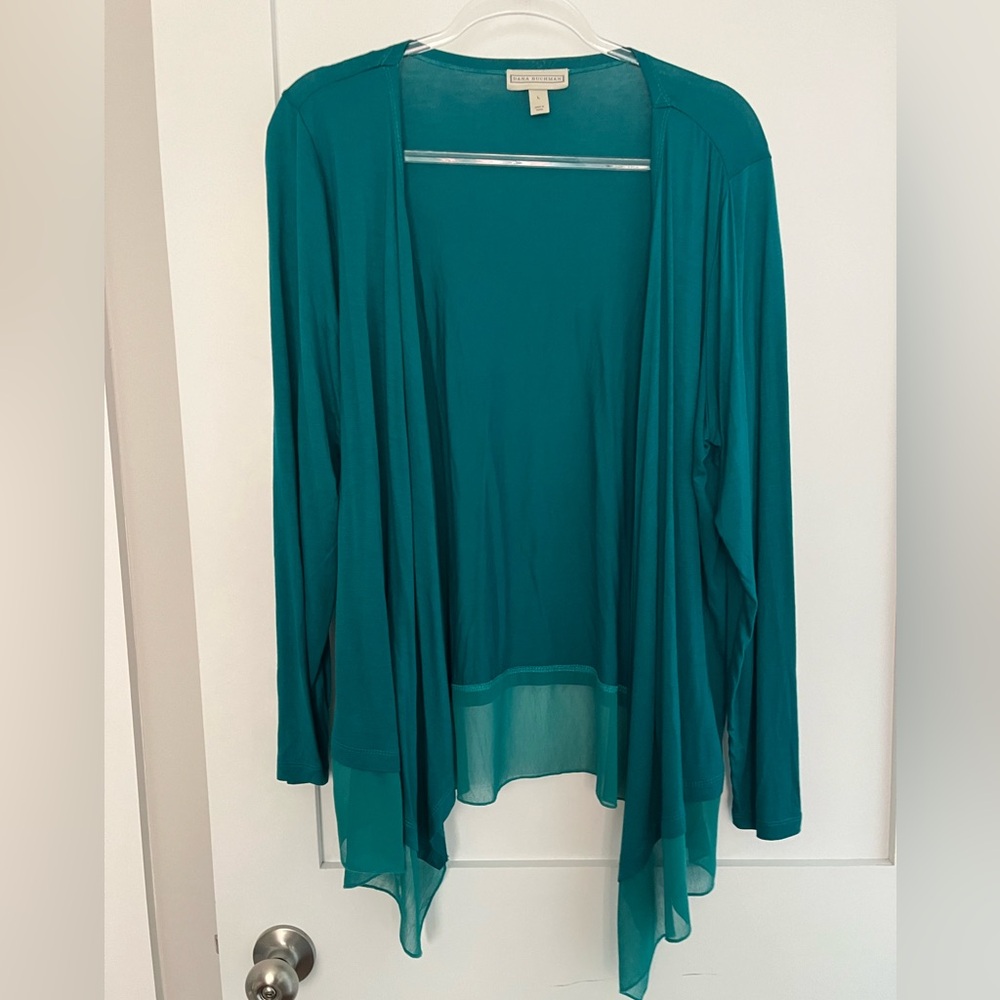 Teal open front Cardigan with sheer chiffon